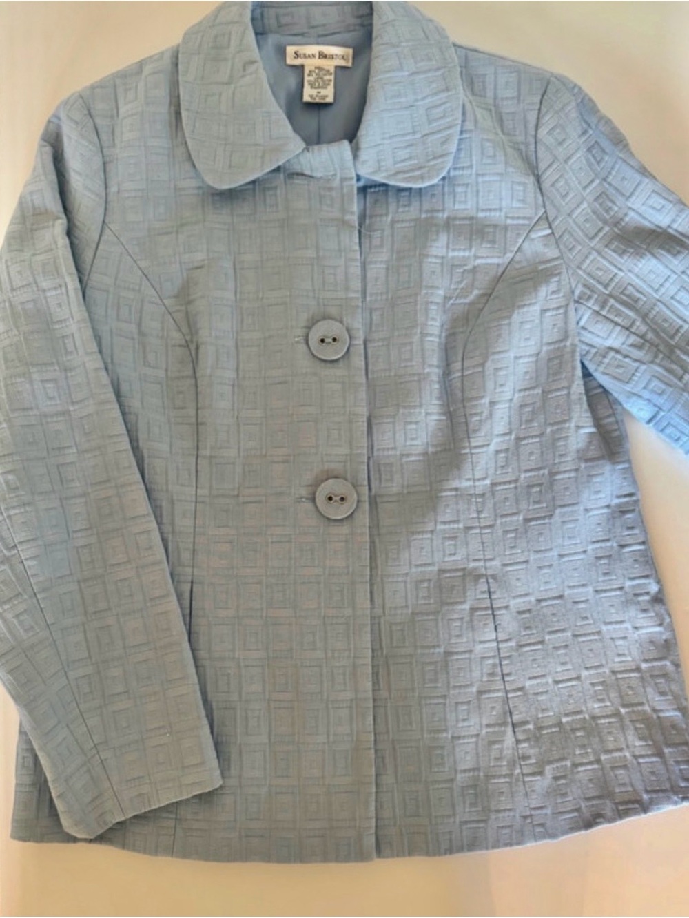 Susan Bristol Pale Blue Textured Button Pea Coat